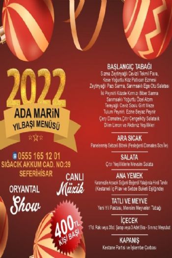 Ada Marin Hotel  Cafe / Restaurant 2022 Yılbaşı Programı