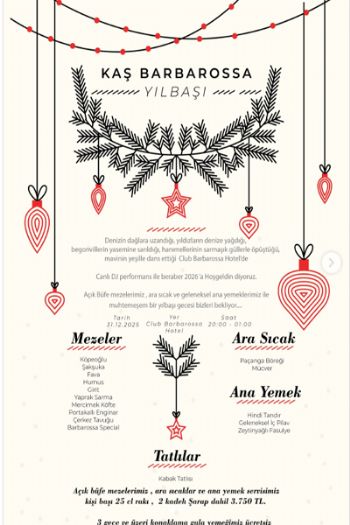 Club Barbarossa Hotel Kaş 2026 Yılbaşı Programı