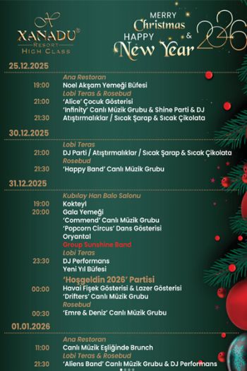 Xanadu Resort Hotel 2026 Yılbaşı Programı