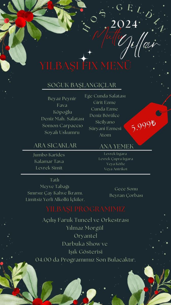 Ege Cunda Balık Restoran 2024 Yılbaşı Menüsü